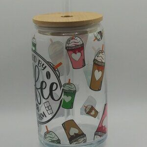 VITEVER Uv Dtf Fueled By Coffee 16oz. Glass Can Cup With Lid And Glass Straw